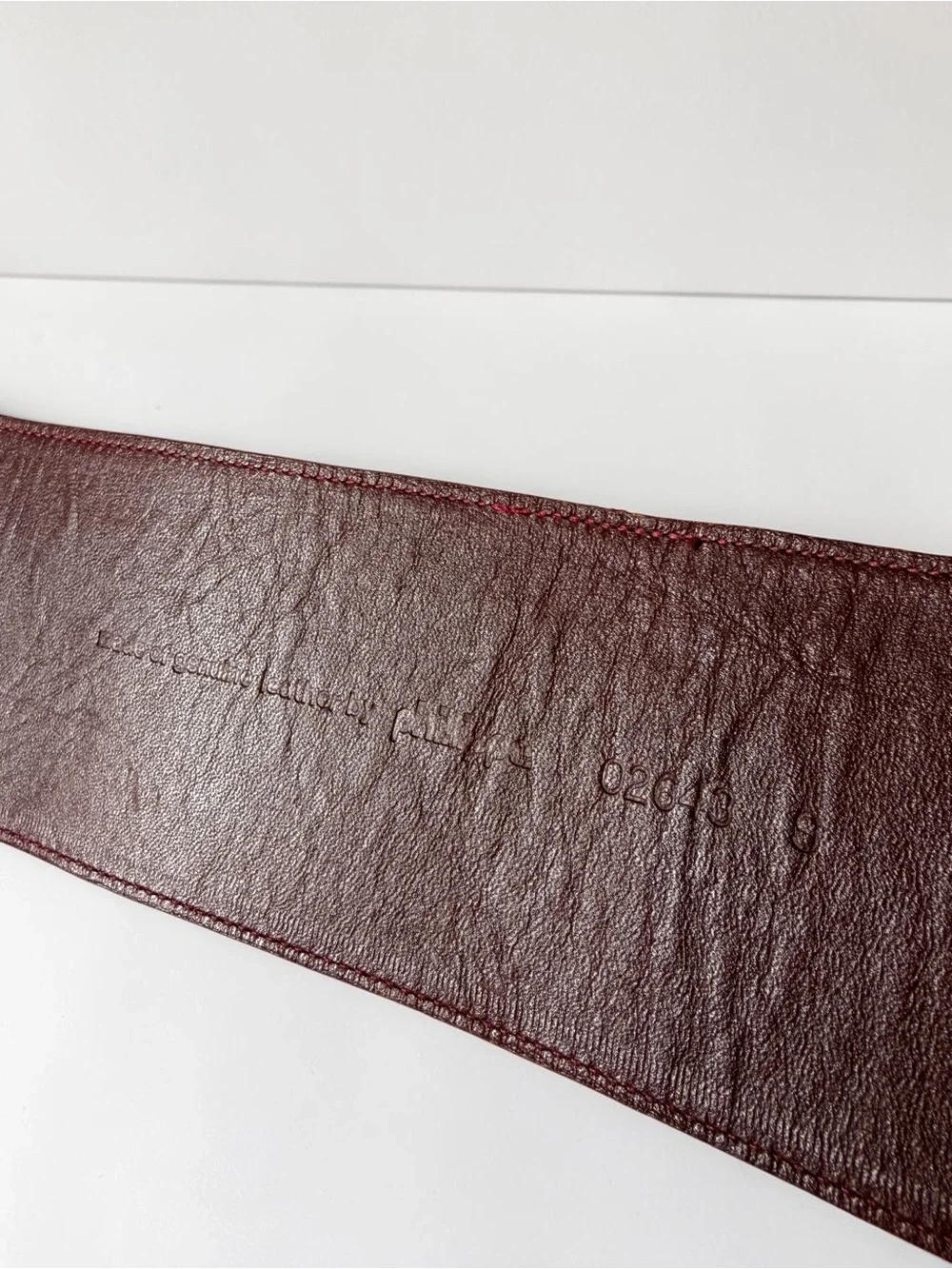 Vintage 80s Phillippe Wide Burgundy Leather Waist Belt with Gold Buckle Sz Small